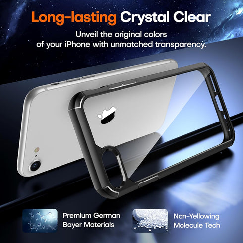 TAURI Slim iPhone SE Case 2022/3rd/2020/2nd, iPhone 8/7, Military Grade Drop Protection, Black + 2X Tempered Glass