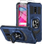 BLU View 4 Phone Case with Tempered Glass Screen Protector, Navy Military Grade Heavy Duty Shockproof with Ring