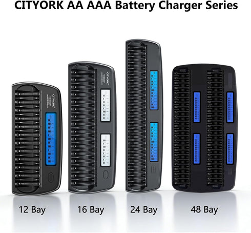 CITYORK 12 1.2V Bay AA AAA Battery Charger with Refresh Function, Smart LCD Display Battery Charger for Ni-MH/Ni-CD AA