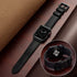 OUHENG Compatible with Apple Watch Band, Sweatproof Genuine Leather and Rubber Hybrid Band, Black