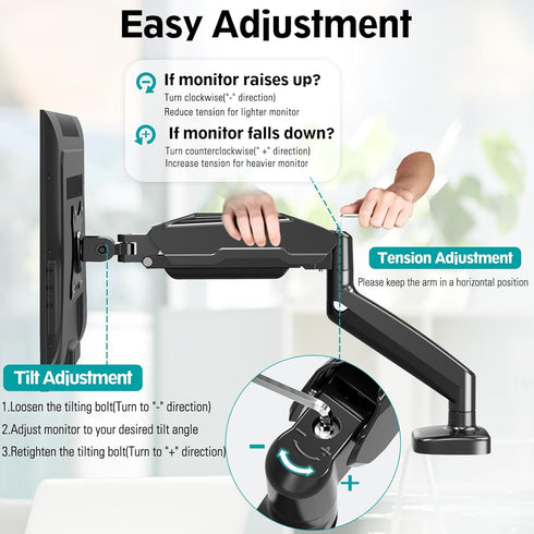 MOUNT PRO Single Monitor Desk Mount - Articulating Gas Spring Arm for 13 to 32 Inch LCD Monitors