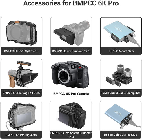 SMALLRIG SSD Mount Bracket, Holder for Samsung T5/T7, SanDisk SSD, Compatible Cage for BMPCC 6K Pro - 3272
