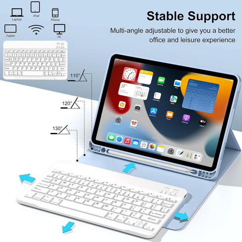 New Keyboard Case for iPad 10th Generation 2022 10.9 Inch, Smart Case with Detachable Wireless Bluetooth Keyboard, Soft