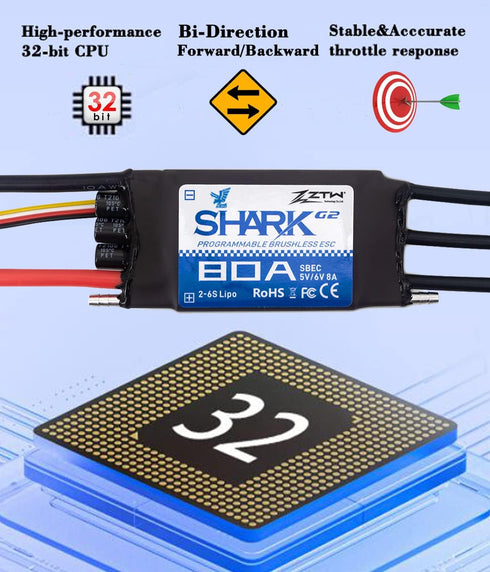 ZTW G2 80A Shark Series Boat ESC (Shark SBEC)