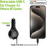 Cellet Retractable Car Charger for iPhone 15, Samsung Galaxy, Google Pixel (Type-C 15 WATT)