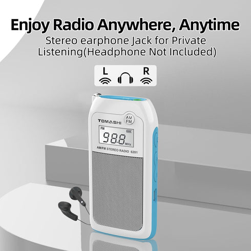 TOMASHI Preset MP3 Tiny Portable AM/FM Radio with DSP, Auto Scan & Channels, Stereo Headphone Output, Micro SD Player