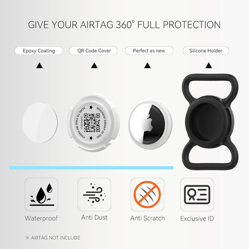 QR Code Airtag Holder, Waterproof Full Body Protection Anti-Lost Air Tag Case, Scan QR Code Send Location Alert Email,