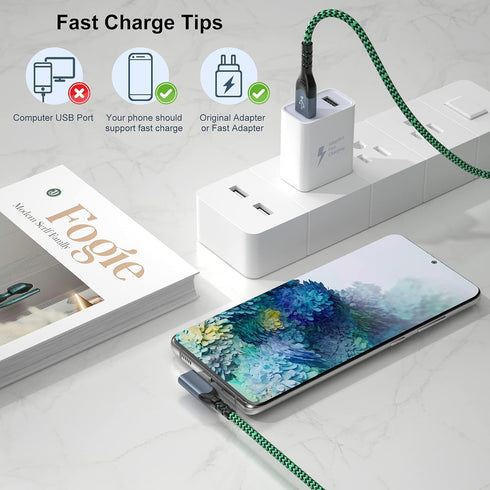 OKRAY 10ft USB C Cable 5-Pack, Right Angle Type C Charger for Samsung Galaxy S21/S20/S10, Pixel, Tab, Fast Charging.