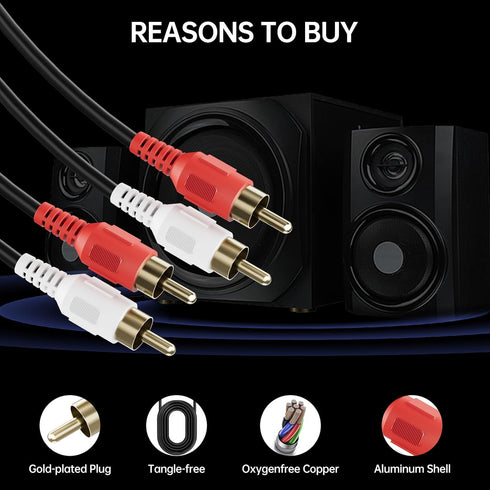 RCA Cable 6ft, 2RCA Male to 2RCA Male - Audio Stereo Subwoofer Cable for Home Theater, HDTV, Amplifiers, Hi-Fi Systems