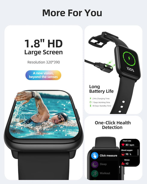 Parsonver Smart Watch 5ATM Waterproof Fitness Tracker with 100+ Sports Modes, 1.8" HD Touch Screen
