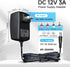 ANLINK 2 Pack 12V 3A/3000mA 6ft 36W 3A 2.5A 2A 1.5A 1A 0.5A UL Listed Power Supply Adapter, AC to DC Replacement Power