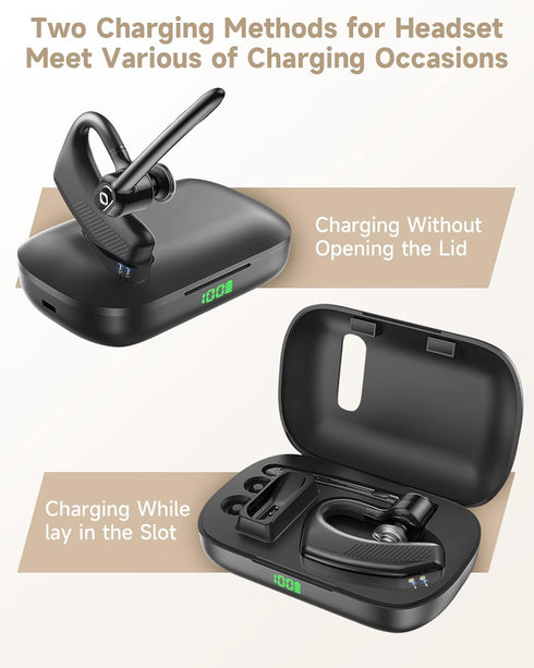ZUKUMU Headset Wireless Bluetooth Earpiece with Dual Noise Canceling Microphone Hands Free Headphones Single Ear
