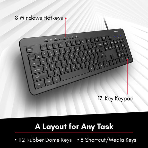 Macally Wired Full Size Keyboard, Quiet USB Keyboard for PC Desktop and Laptop, Comfortable for Typing