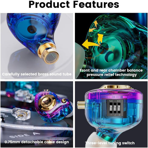 Yeabomy Ak6 3-Level Qkz Lucky in Ear Monitor, HiFi Wired Earbuds, Tunable Sound Wired Headphones Gaming Earbuds