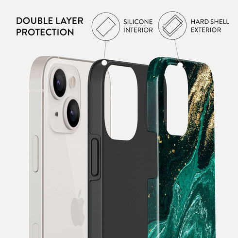 BURGA Phone Case for iPhone 13 - Cute Aesthetic Pattern Hard Shell Protection Cover for Women and Men, Emerald Pool