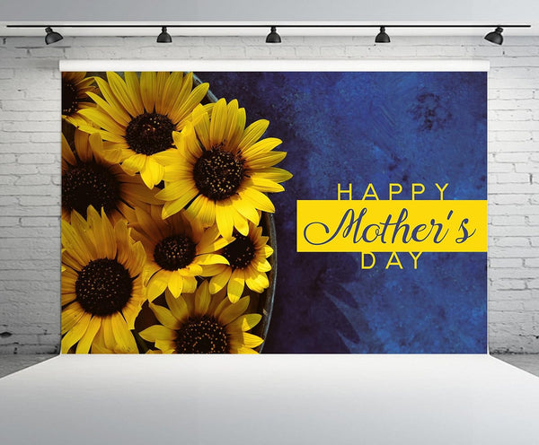 CHNYWORK 8ftx6ft Happy Mother's Day Backdrop Bouquet of Sunflowers with Happy Mother's Day