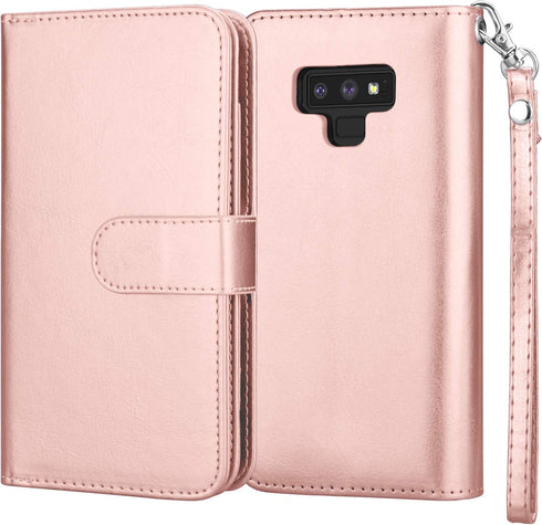 Njjex Luxury Wallet Case for Galaxy Note 9 - PU Leather, 9 Card Slots, Detachable, Kickstand, Magnetic Phone Cover with