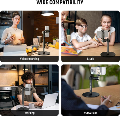 NEEWER 360 MT010 Cell Phone Stand for Desk, Adjustable Office Table Phone Holder Mount Compatible with iPhone Samsung