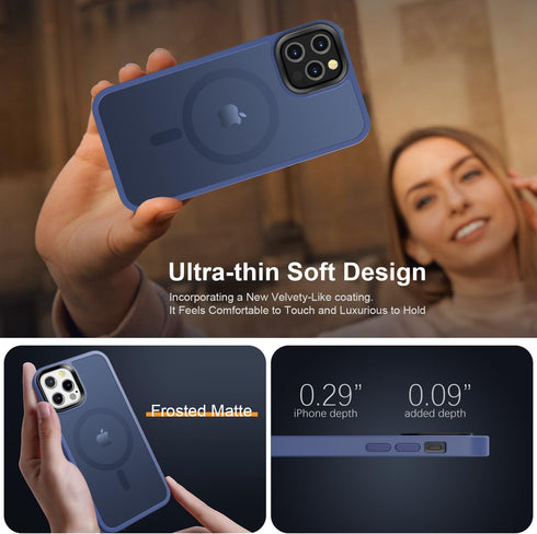 Upgraded Magnetic iPhone 12/iPhone 12 Pro Case, Slim Deep Blue Matte, Military-Grade Protection, Compatible with