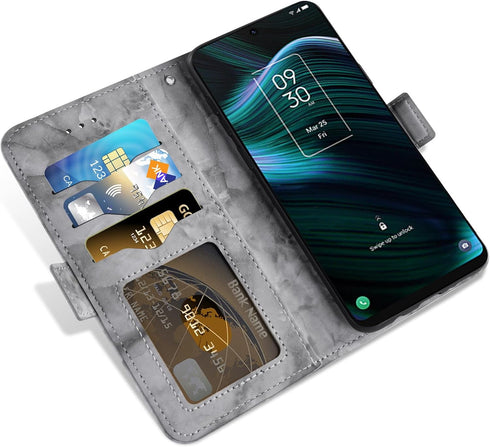 Asuwish Phone Case for TCL Stylus 5G 2022 with Marble Wallet Cover, Tempered Glass Screen Protector, Card Holder Slot