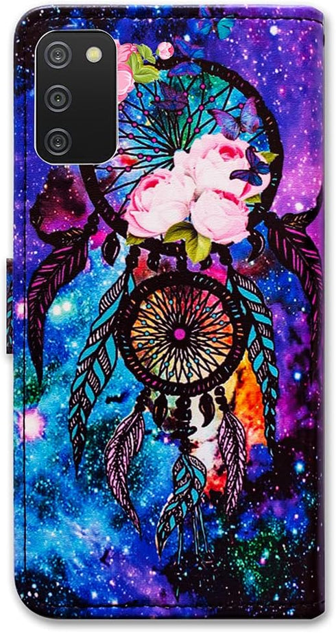 Case for Samsung Galaxy A02s, Dream Catcher Galaxy Sky Leather Flip Phone Case with Card Slot and Kickstand