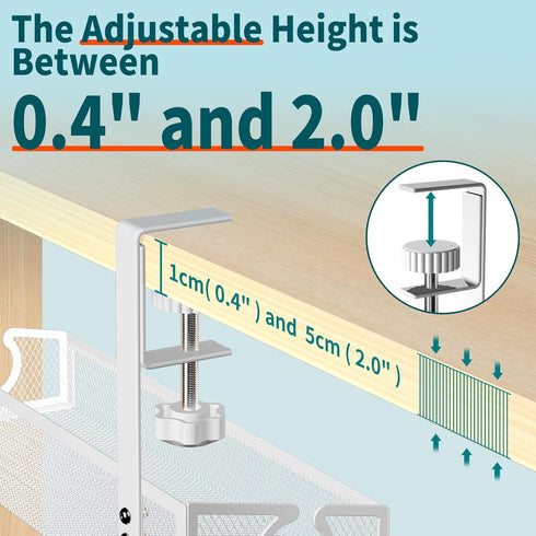 Under Desk Cable Management Tray, White No Drill Organizer with Clamp for Desk Wire Management and Accessories
