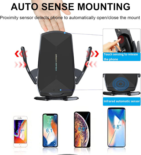 Wireless Car Charger, Qi 15W Fast Charging Automatic Clamping Phone Holder for iPhone 13/12 Pro Max/Samsung Galaxy