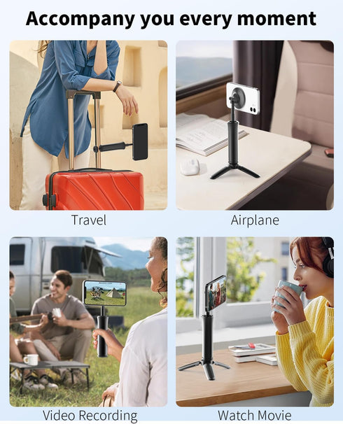 YCNEW Magnetic Mini Tripod for iPhone, Desk Magnetic Phone Stand with Detachable Tripod & Desk Clamp, Portable