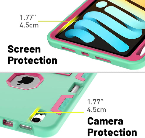 AICase iPad mini 6 (2021) Case with Screen Protector, Kickstand, Shockproof Heavy Duty Rugged Protection (Light