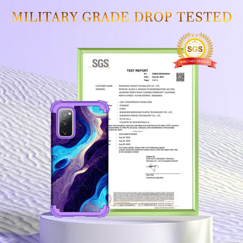 Hocase Heavy Duty Shockproof Case for Galaxy S20 FE 5G, Soft Silicone Rubber + Hard Plastic Bumper - Blue Purple Marble