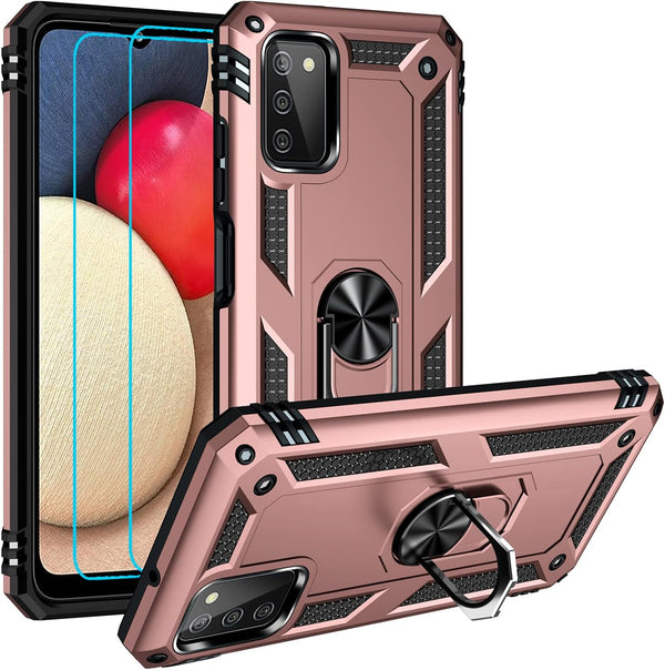 Military Grade Drop Impact Samsung Galaxy A03S Case - 360 Metal Rotating Ring Kickstand Holder Heavy Duty Case