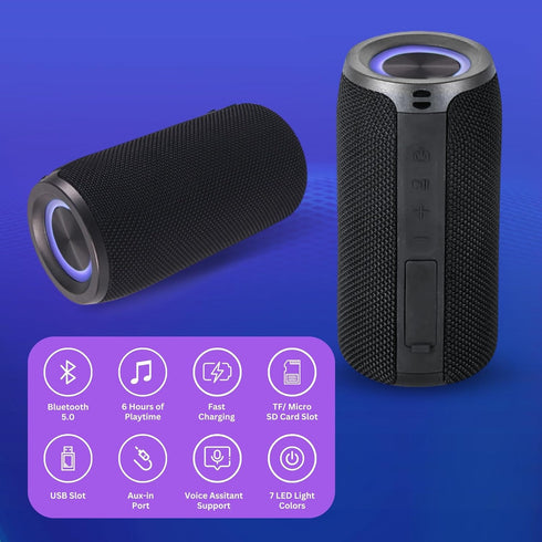 Mega Magnaboom Small Bluetooth Speaker, Portable 5.0 Waterproof Speaker with LED Lights, Enhanced Bass for