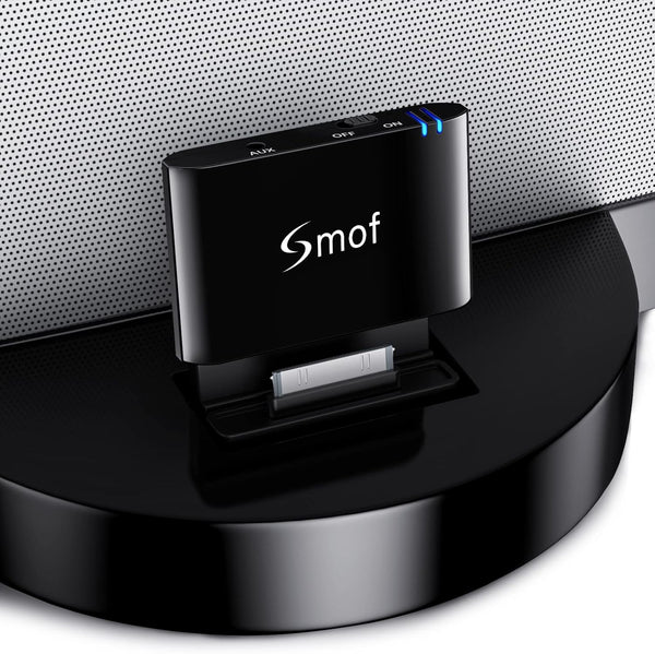 Smof Premium 30 Pin Bluetooth Adapter, Replace iPod/Phone/JBL/Car, Bluetooth Audio Receiver 3.5 mm AUX Output