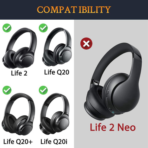 SOULWIT Cooling Gel Ear Pads Cushions Replacement for Anker Soundcore Life 2 (Not fit Life 2 Neo)/Q20/Q20+/Q20I/Q20BT Headphones, Ear Pads with High-Density Noise Isolation Foam - Black