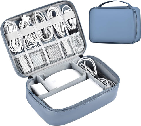Large Capacity Electronics Accessories Organizer Case, Waterproof Leather Cord Organizer with Adjustable Divider