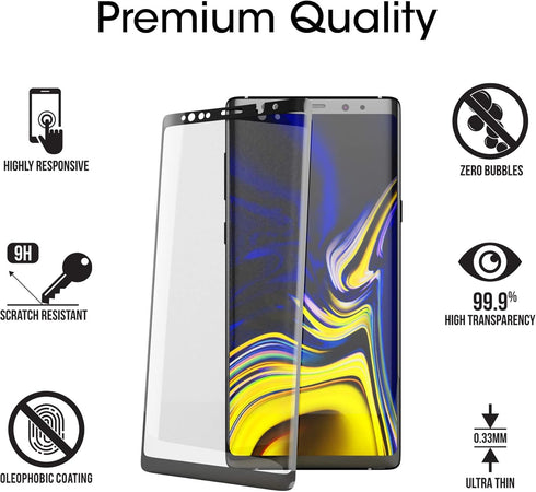 amFilm 3D Curved Tempered Glass Screen Protector for Samsung Galaxy Note 9, Full Coverage, Easy Install Tray, 2 Pack
