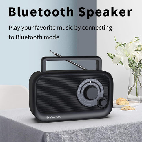 AM FM Radio with Best Reception, Portable Bluetooth Speaker Radio, Battery Operated or AC Power, Black