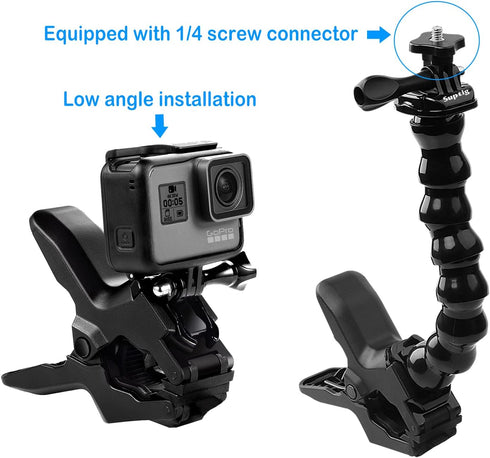 Suptig Jaws Flex Clamp Mount Gooseneck for GoPro Hero 12, 11, 10, 9, 8, 7, 6, 5, 4, Session, Akaso EK7000, Arlo Action