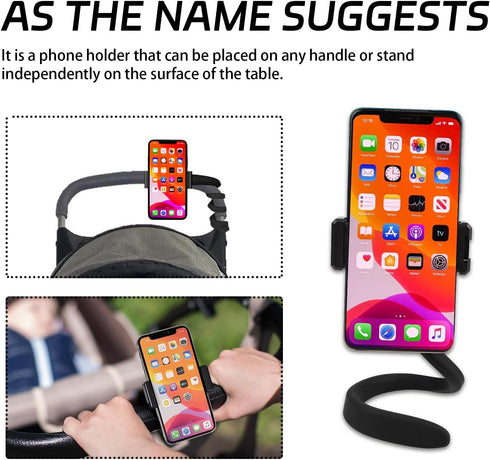 Portable Cell Phone Holder for Stroller, Non-Slip Flexible Arm Phone Mount, Stroller Accessories for Treadmill, Spin