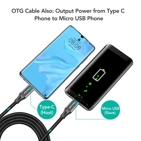 AGVEE 6ft USB-C OTG to Micro USB Cable (2 Pack) - Braided Charger for Samsung Galaxy, LG, PS4, Xbox, Android - Dark Gray