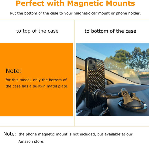 molzar Grip Series Case for iPhone 14 Plus, Real Weave Carbon Fiber, Built-in Metal Plate, Wireless Charging