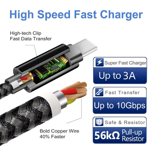 Vortex PD10GB3A-2-2-SILVER Type-C Data Cable 3A Fast Charging USB3.2 Universal Mobile Phone Tablet (2 pcs Pack)