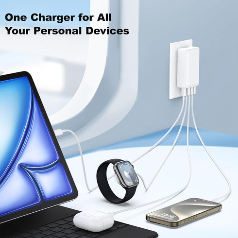 Flat USB Wall Charger, Excgood 40W 4Port USB and USB C Fast Charging Block PD+QC Foldable Wall Plug Power Adapter Multiports for iPhone 15 14 13 iPad Galaxy S24 A54 Android Phones Watch Earbuds -3Pack