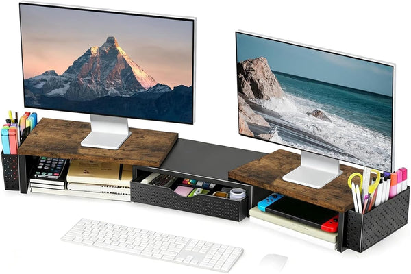 Spacrea Metal Desk Organizers and Accessories, Dual Monitor Stand Riser with Drawer