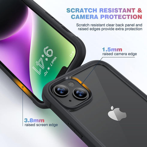 Diaclara Full Body Rugged Case for iPhone 14 Plus, with Built-in Touch Sensitive Anti-Scratch Screen Protector, Black