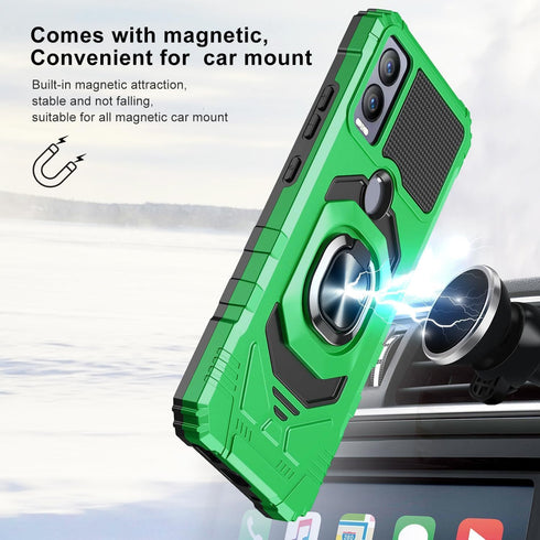 TJS Heavy Duty Drop Protection Case for Cricket Magic 5G & AT&T Propel 5G with Tempered Glass Screen Protector, Green