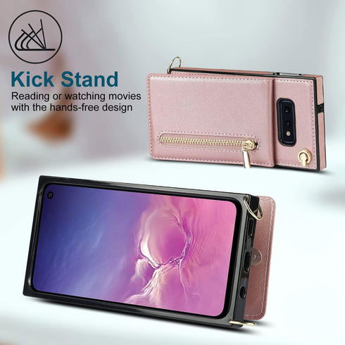 Samsung Galaxy S10e Wallet Cover, Pink, with Crossbody Strap, Leather Card Holder, Flip Cases, Kickstand