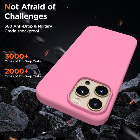 iPhone 14 Pro Max Case, Tender Pink Liquid Silicone, Shockproof Slim, 6.7", with 2X Screen Protectors & Soft Microfiber