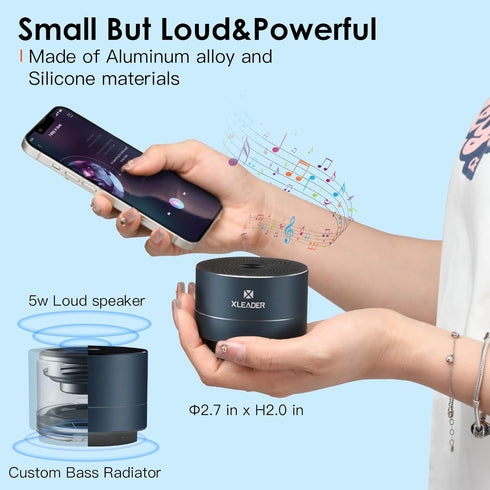 XLeader A6 Small Bluetooth Speaker, IPX7 Waterproof Speaker with Lanyard, Custom Bass Radiator, Built in Mic, Mini Portable Wireless speaker for Phone Laptop Computer Car Home Shower Gifts, Black blue