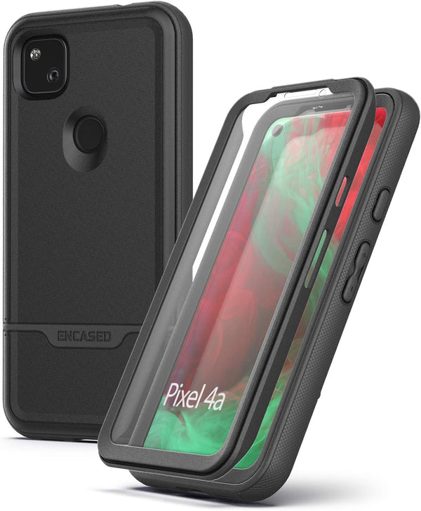 ENCASED Pixel 4a Case with Screen Protector, Rebel Shield Rugged Full Body Protective Cover for Google Pixel 4a - Black